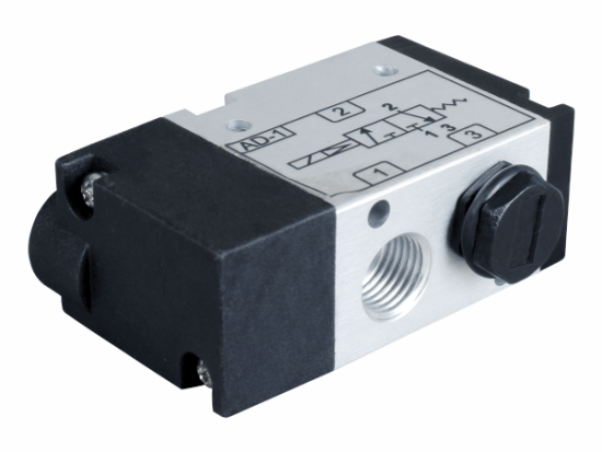 Magnified View of 3/2 Way Single Pilot Valve on clean background by Airmax India